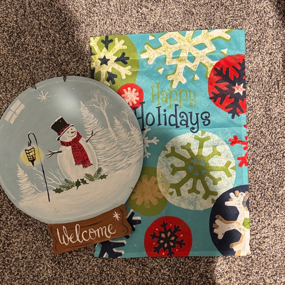 Festive Snowman hanger  and Holiday garden flag